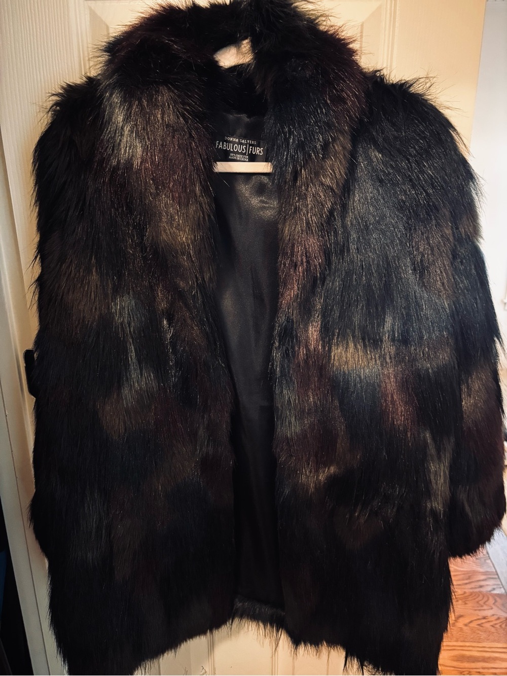 Fabulous Furs Black Faux Fur Coat with Subtle Brown Tones